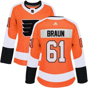 Justin Braun Women's Adidas Philadelphia Flyers Authentic Orange Home Jersey
