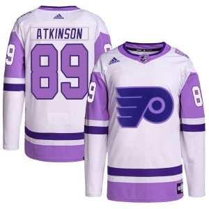 Cam Atkinson Men's Adidas Philadelphia Flyers Authentic White/Purple Hockey Fights Cancer Primegreen Jersey