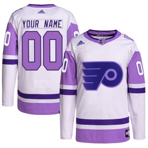 Custom Men's Adidas Philadelphia Flyers Authentic White/Purple Custom Hockey Fights Cancer Primegreen Jersey