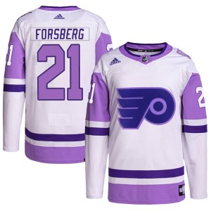 Peter Forsberg Men's Adidas Philadelphia Flyers Authentic White/Purple Hockey Fights Cancer Primegreen Jersey