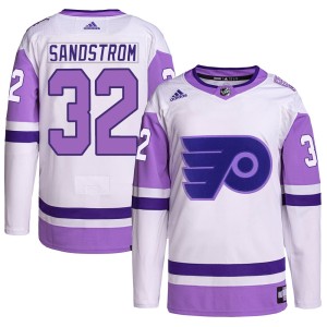Felix Sandstrom Men's Adidas Philadelphia Flyers Authentic White/Purple Hockey Fights Cancer Primegreen Jersey