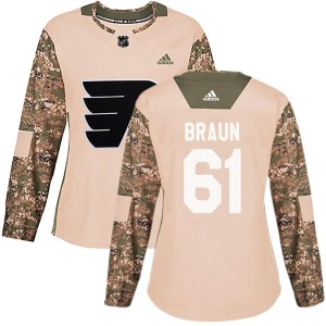 Justin Braun Women's Adidas Philadelphia Flyers Authentic Camo Veterans Day Practice Jersey