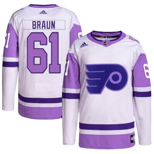Justin Braun Youth Adidas Philadelphia Flyers Authentic White/Purple Hockey Fights Cancer Primegreen Jersey