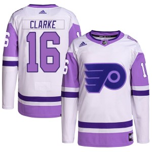 Bobby Clarke Youth Adidas Philadelphia Flyers Authentic White/Purple Hockey Fights Cancer Primegreen Jersey