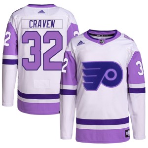 Murray Craven Youth Adidas Philadelphia Flyers Authentic White/Purple Hockey Fights Cancer Primegreen Jersey