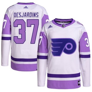 Eric Desjardins Youth Adidas Philadelphia Flyers Authentic White/Purple Hockey Fights Cancer Primegreen Jersey