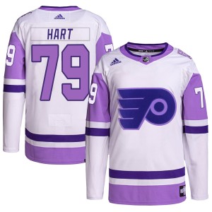 Carter Hart Youth Adidas Philadelphia Flyers Authentic White/Purple Hockey Fights Cancer Primegreen Jersey