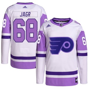 Jaromir Jagr Youth Adidas Philadelphia Flyers Authentic White/Purple Hockey Fights Cancer Primegreen Jersey