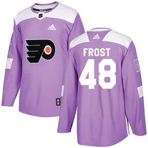 Morgan Frost Men's Adidas Philadelphia Flyers Authentic Purple ized Fights Cancer Practice Jersey