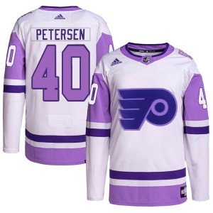 Cal Petersen Men's Adidas Philadelphia Flyers Authentic White/Purple Hockey Fights Cancer Primegreen Jersey